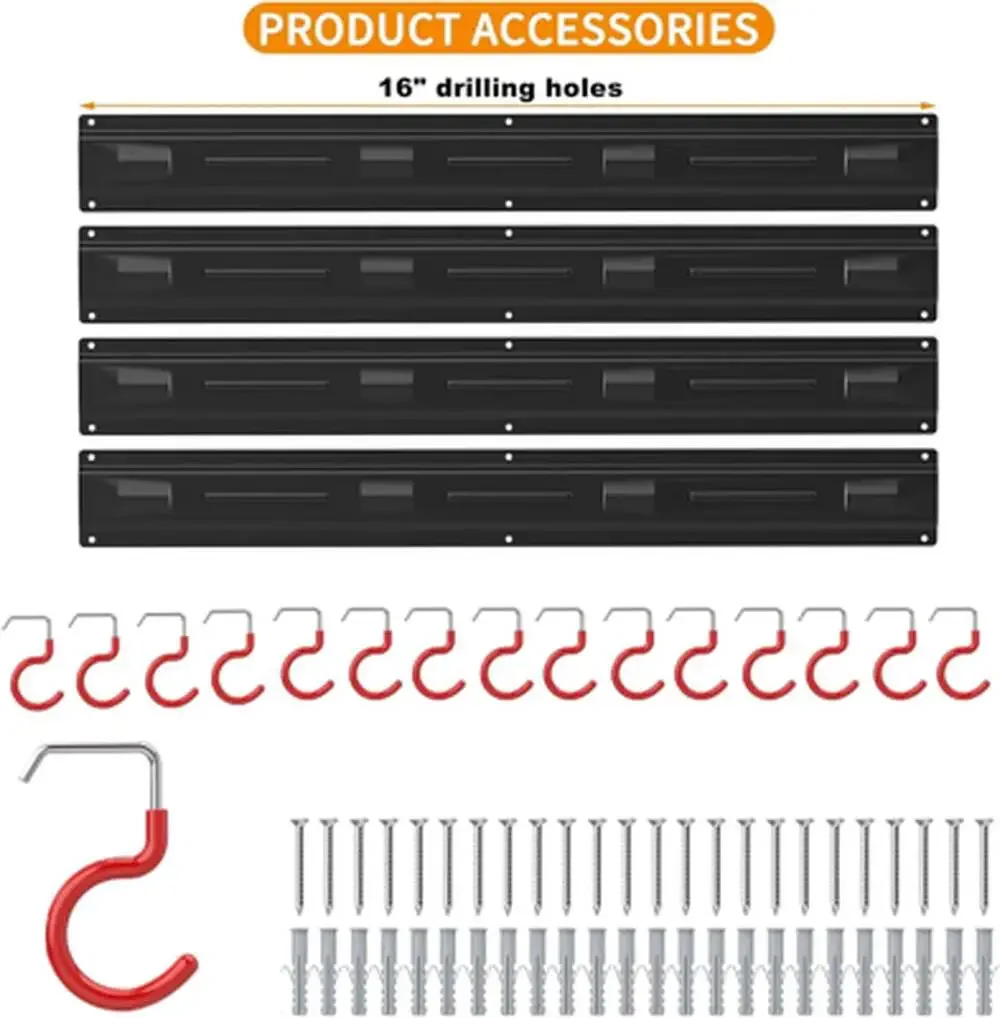 All Metal 64 Inch Wall Mount Garden Tool Organizer Garage Storage Rack With